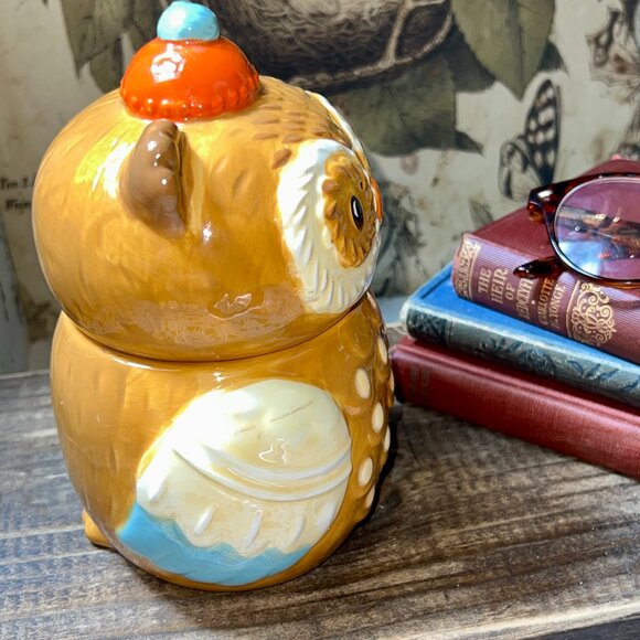 Earthenware Ceramic Owl Jar with Beanie Hat  - - Picture 5 of 12
